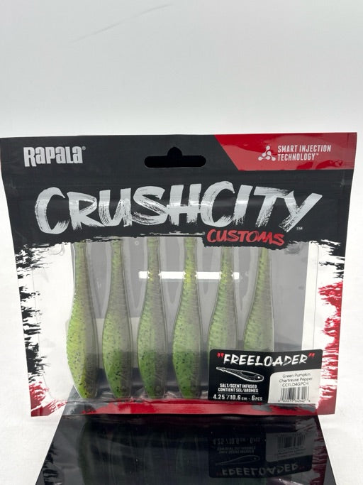 Rapala  Crush City Freeloader 4\u201D Green Pumpkin Chartreuse Pepper  CCFLD4GPCH
