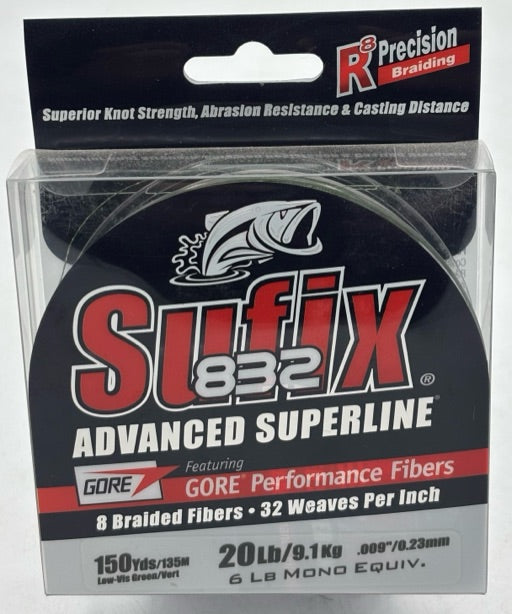Sufix  832 Braid 20 lb Lo-Vis Green 150 Yds 660-020G