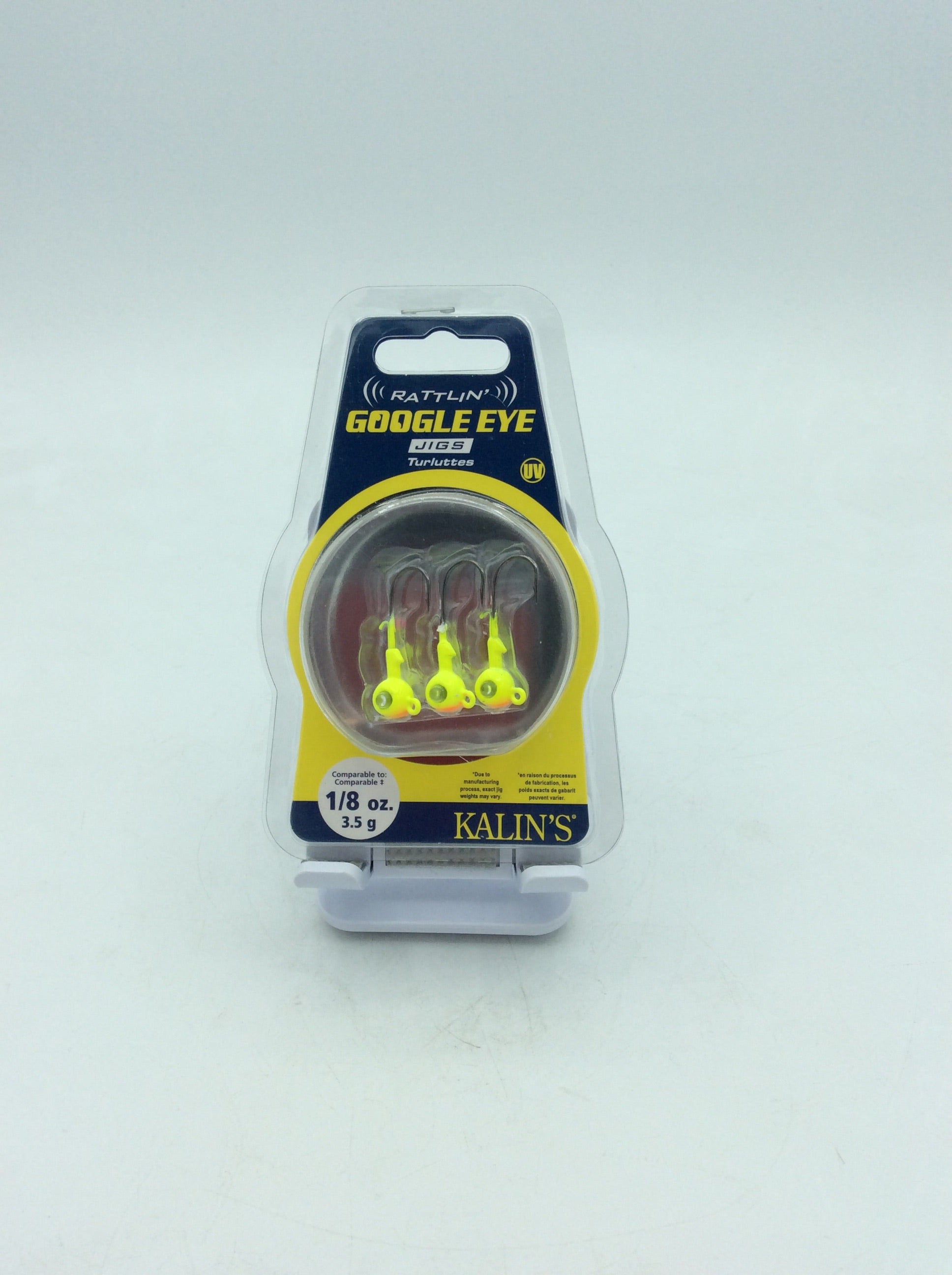 Kalin\u2019s Tackle  Google Eye Jig 1\/8oz Chartreuse\/Orange, 3-pack 096-052