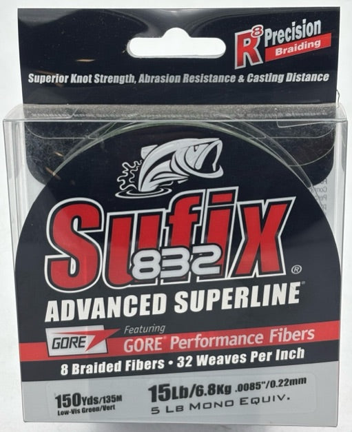 Sufix  832 Braid 15 lb Lo-Vis Green 150 Yds  660-015G