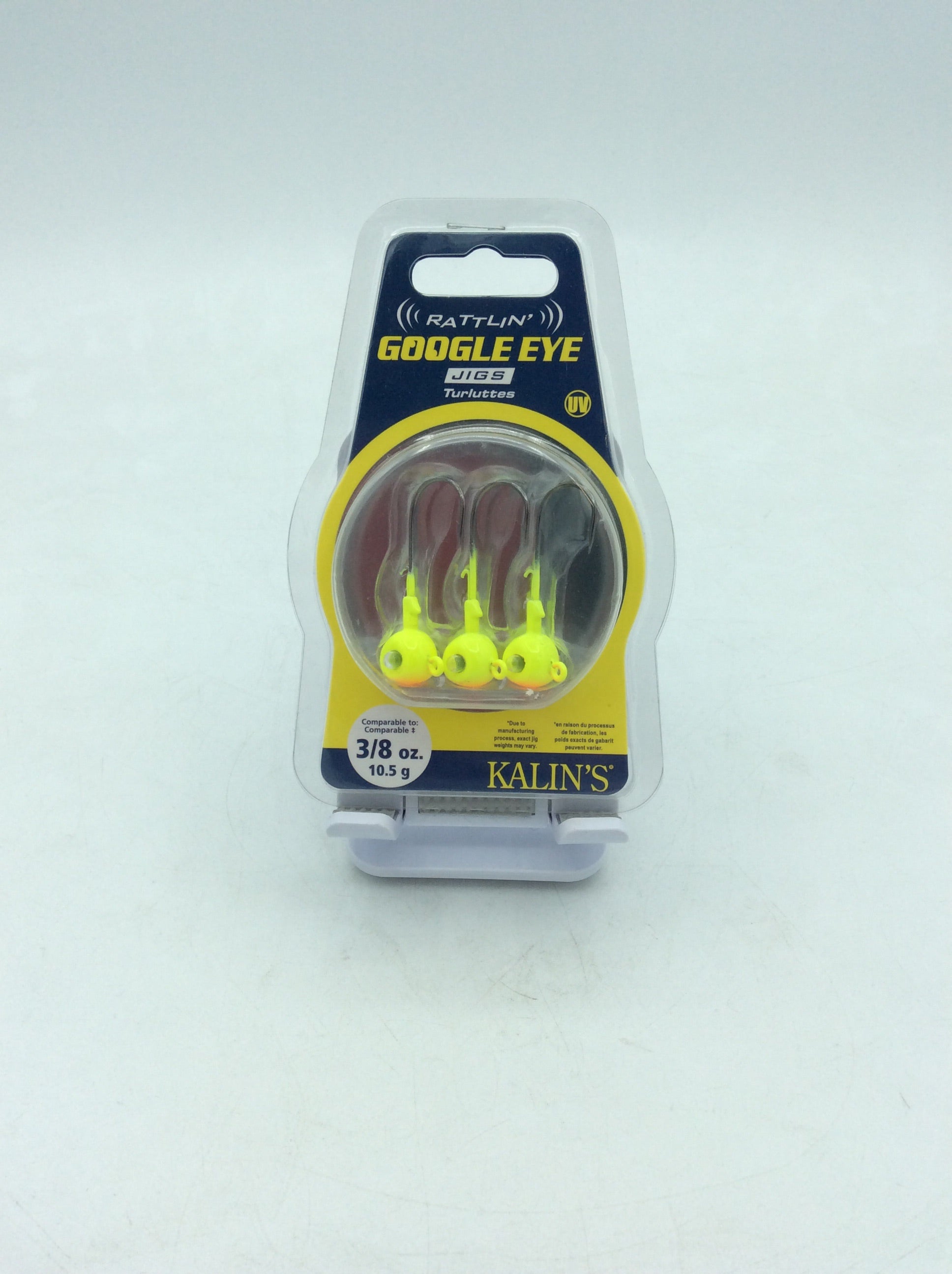 Kalin\u2019s Tackle  Google Eye Jig 3\/8oz Chartreuse\/Orange, 3-pack 096-703