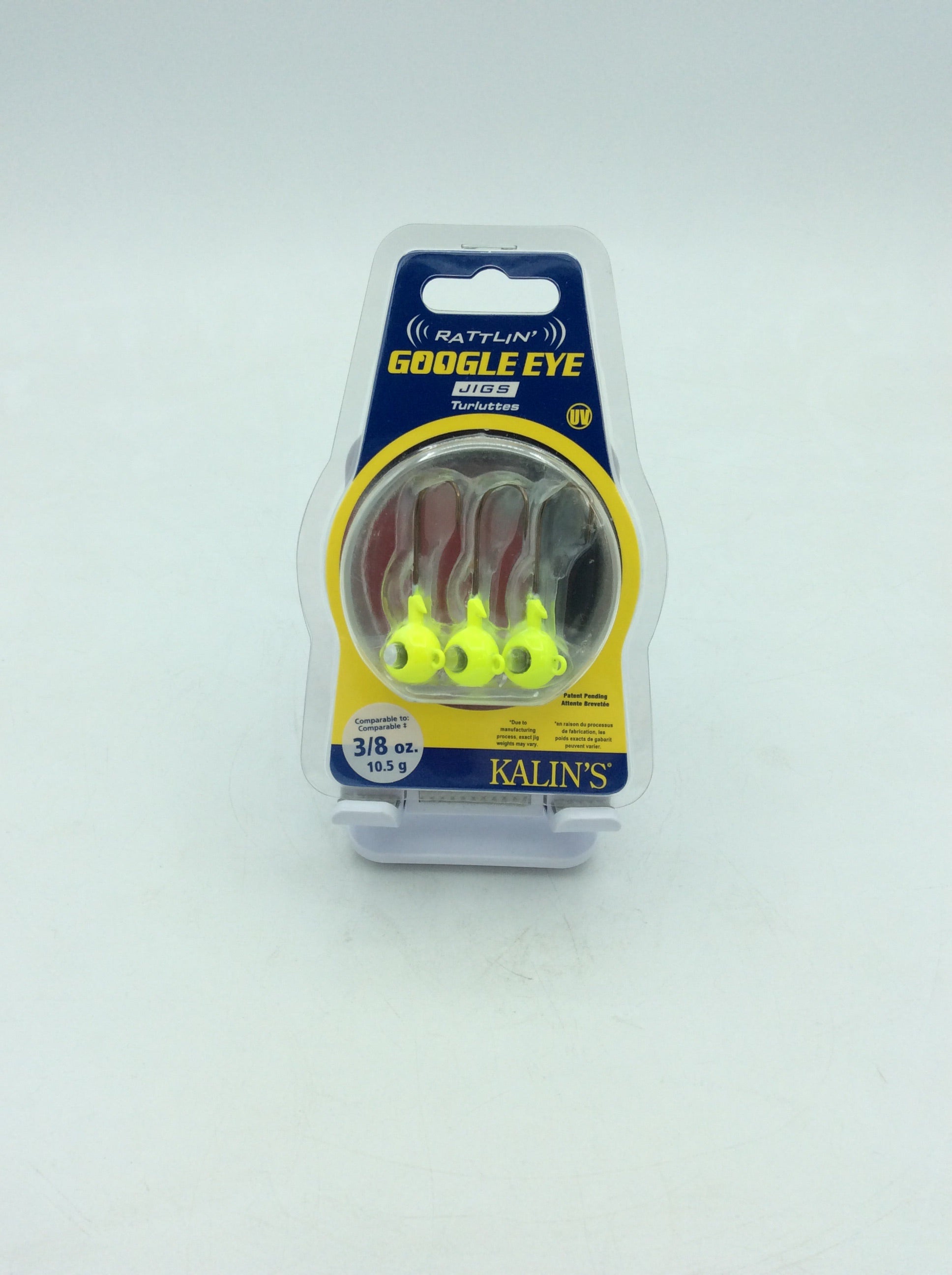 Kalin\u2019s Tackle  Google Eye Jig 3\/8oz Chartreuse, 3-pack 096-701